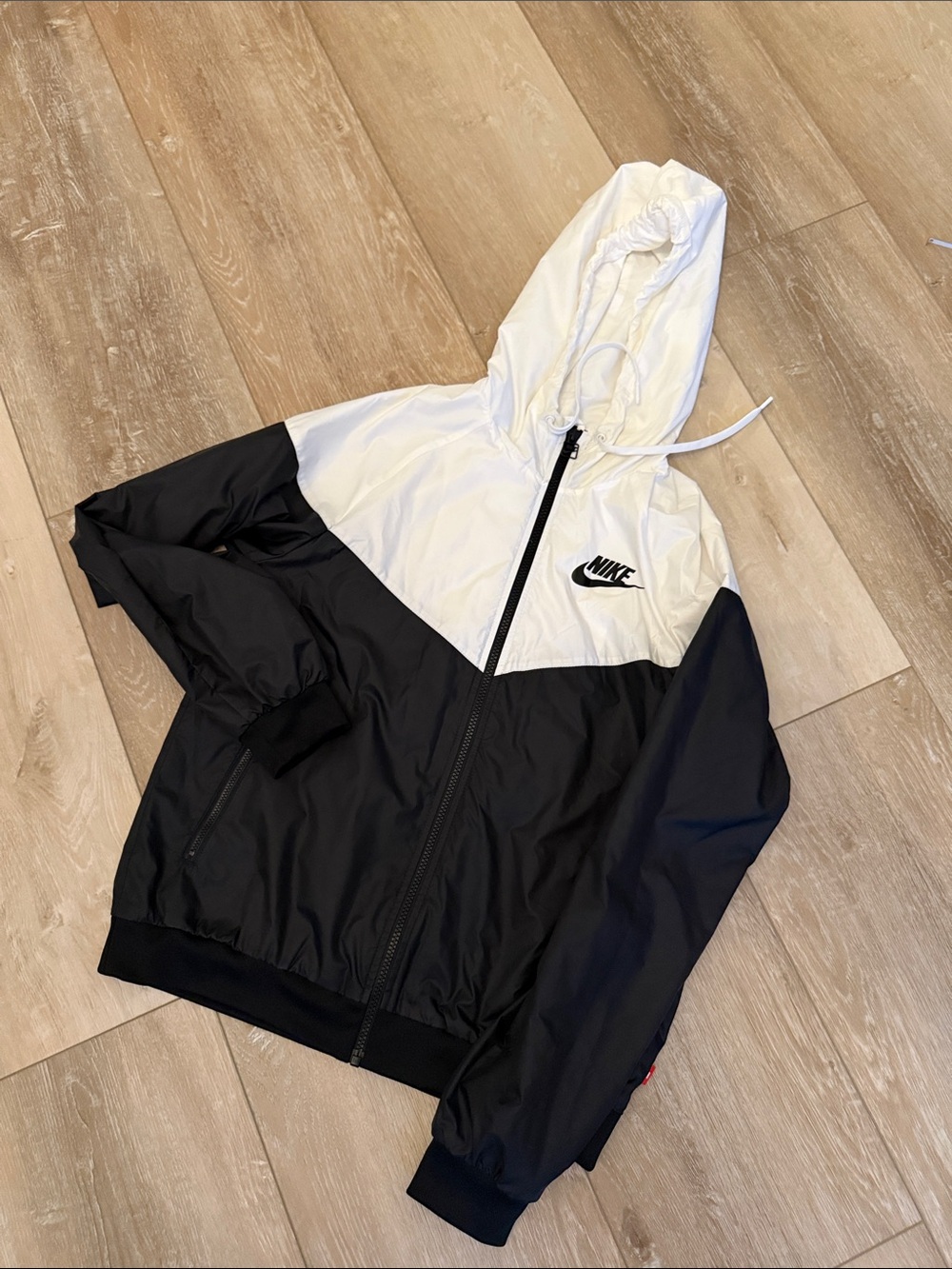 Nike Ladies Black and White Hooded Windbreaker Jacket